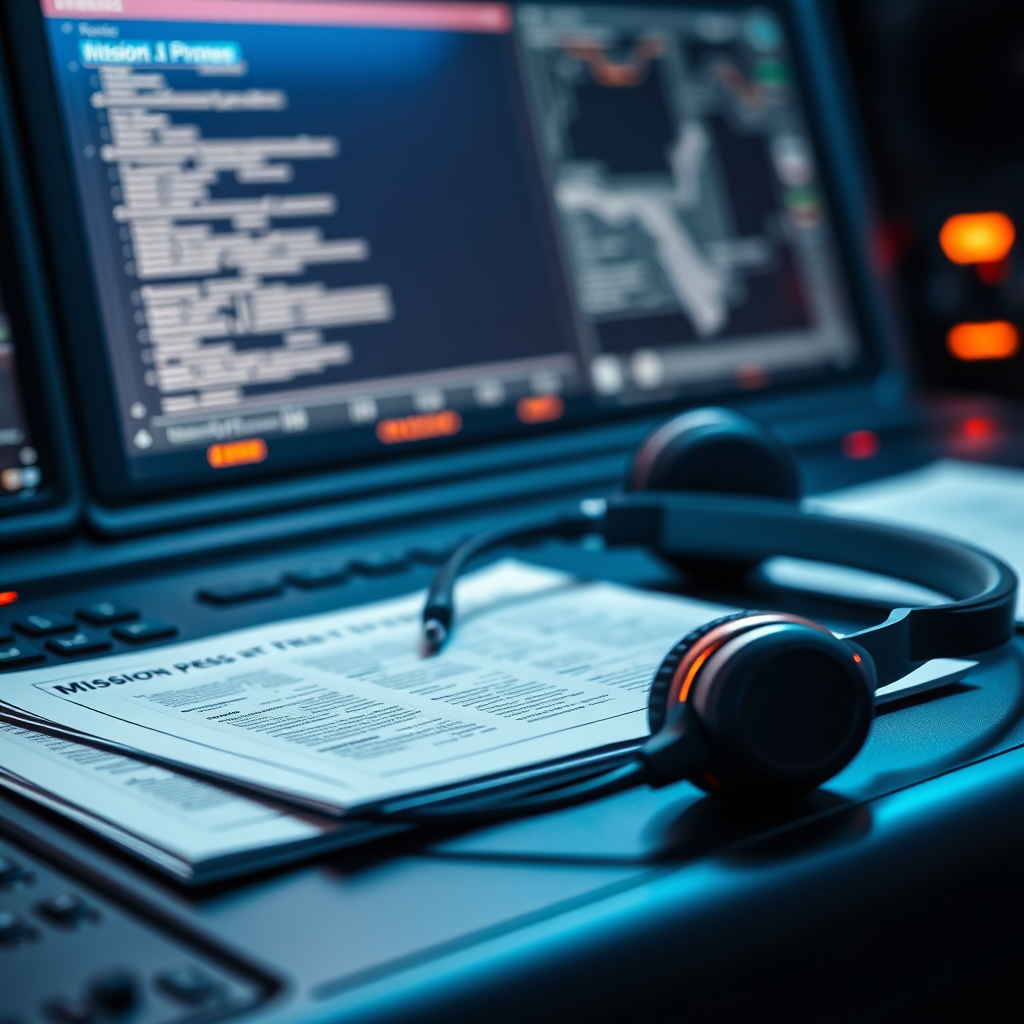 Headset and documents on a modern console